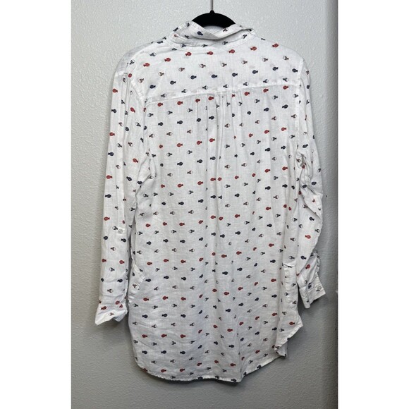 For Cynthia Beachwear Swimsuit Cover Up Fish Motif Beach Wear 100% Linen Large - Picture 4 of 4